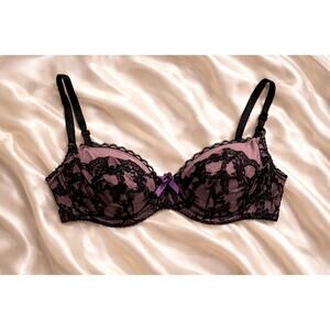 Agent Provocateur – 36B – Black Lace & Mauve Mesh Bra